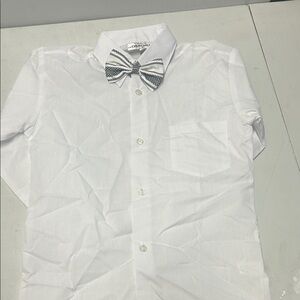 Children's White Button-Down Dress Shirt with Patterned Bow Tie